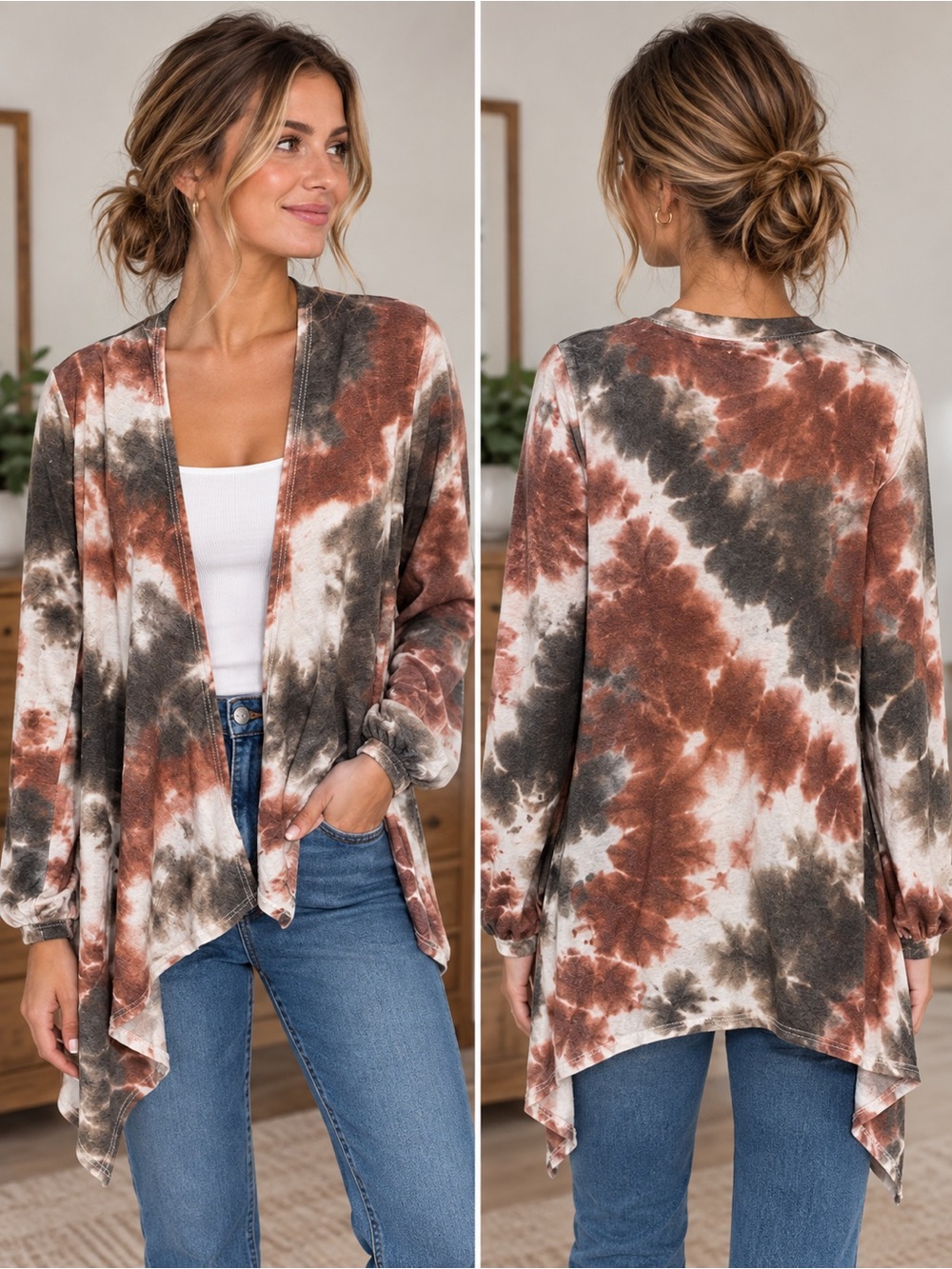 Mystree Los Angeles Open Front Tie Dye Cardigan